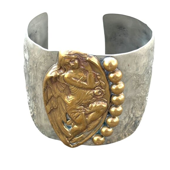 Louis Booth Designer Art Nouveau Style Hand Crafted Hammered Metal Cuff Bracelet - Picture 3 of 8